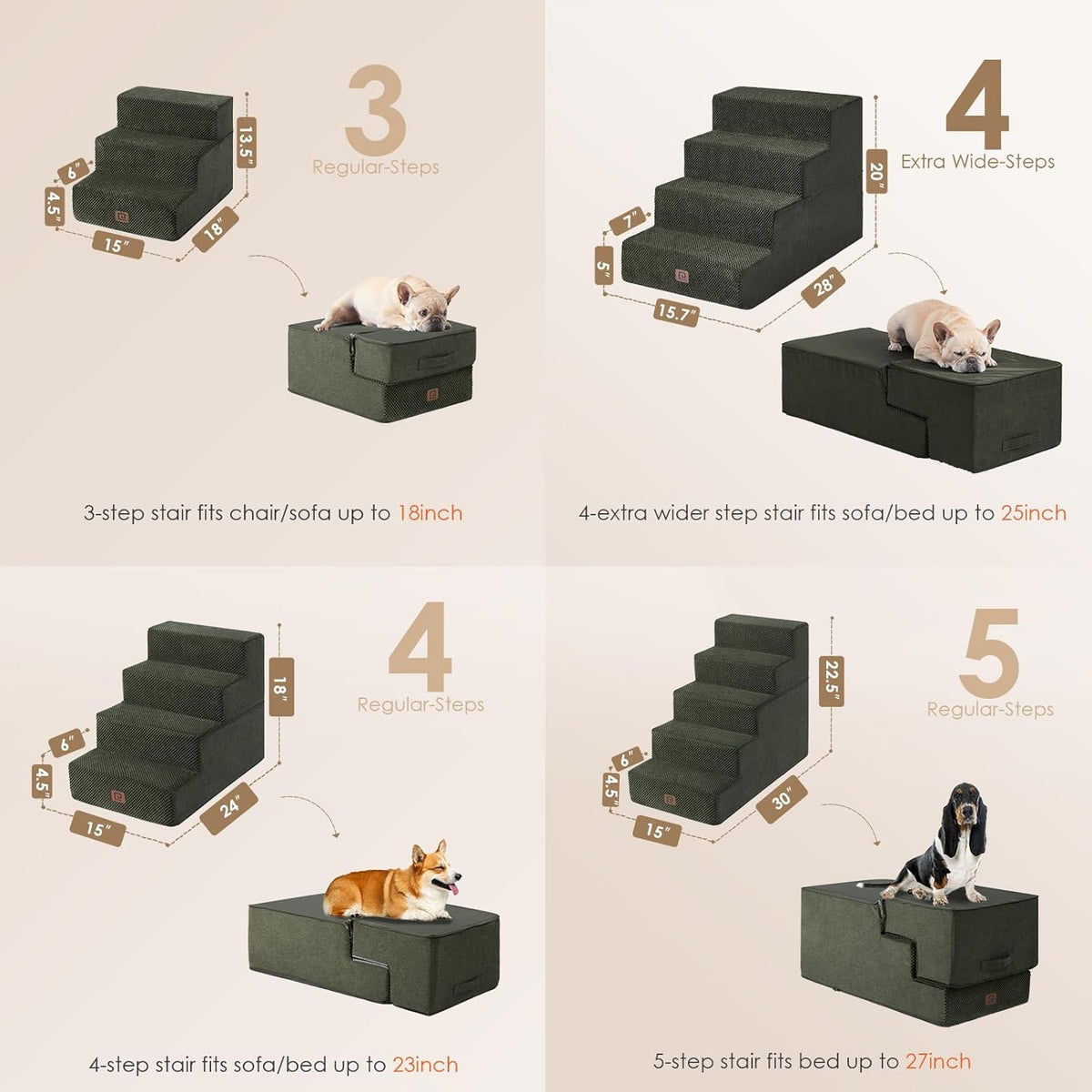 EHEYCIGA Dog Stairs for Bed 20" H, 4-Step Extra Wide Dog Steps for High Bed, Pet Steps for Small
