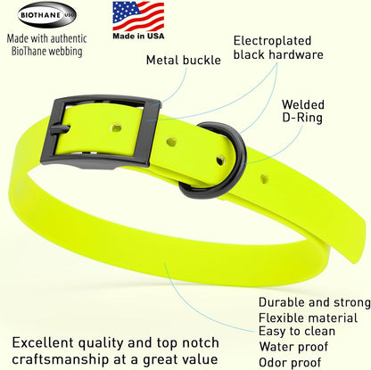 Dogline Biothane Waterproof Dog Collar Strong Coated Nylon Webbing with Black Hardware Odor- Proof