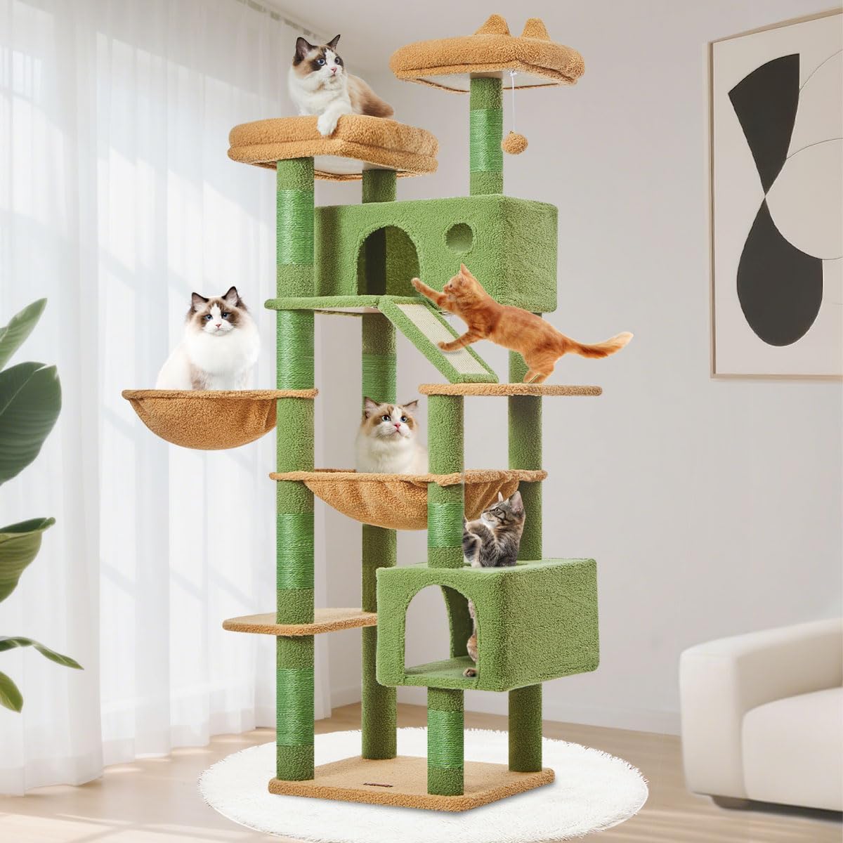 Taoqimiao Cactus Cat Tree, 71-Inch Cat Tower for Indoor Cats Large Adult, Multi-Level Large Cat