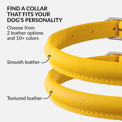 CollarDirect Rolled Leather Dog Collar, Soft Padded Round Puppy Collar, Handmade Genuine Leather