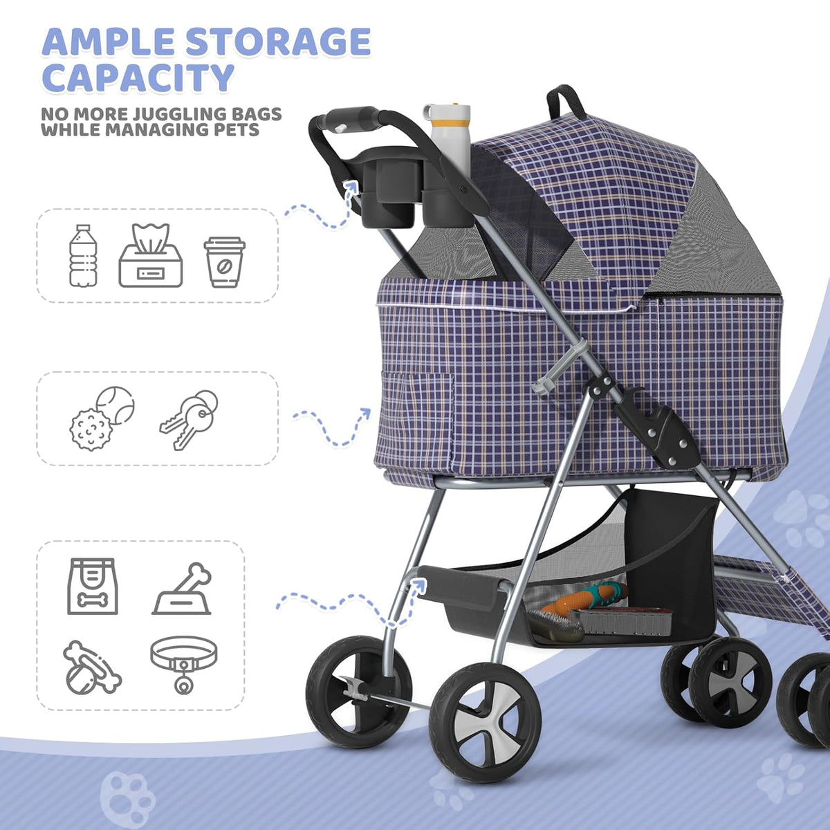 Magshion Foldable Pet Stroller, 3-in-1 Dog Travel Jogger with Detachable Carrier, Cup Holder