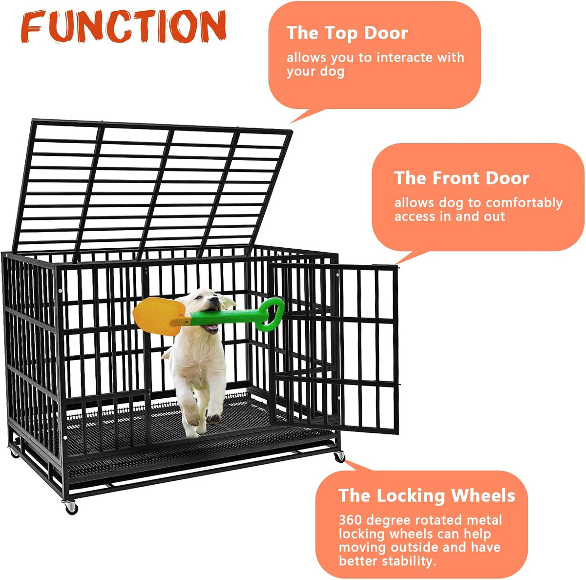 LEMBERI 48/38 inch Heavy Duty Indestructible Dog Crate, Escape Proof Dog Cage Kennel with Lockable