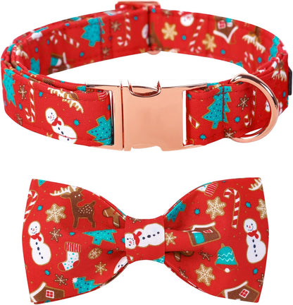 Lionet Paws Christmas Dog Collar with Bowtie, Dog Bowtie Collar with Metal Buckle for Dogs and