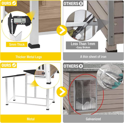 Chew-Resistant Dog House with Metal Frame, Wooden Kennel for Indoor & Outdoor Use, Waterproof Roof