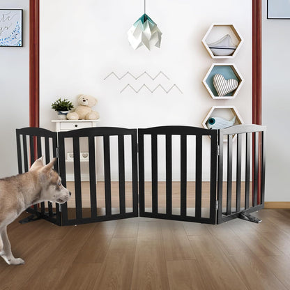 ZJSF Foldable Freestanding Indoor Dog Gate for House Wood Long Pet Gates Dog Fence for Stairs Puppy