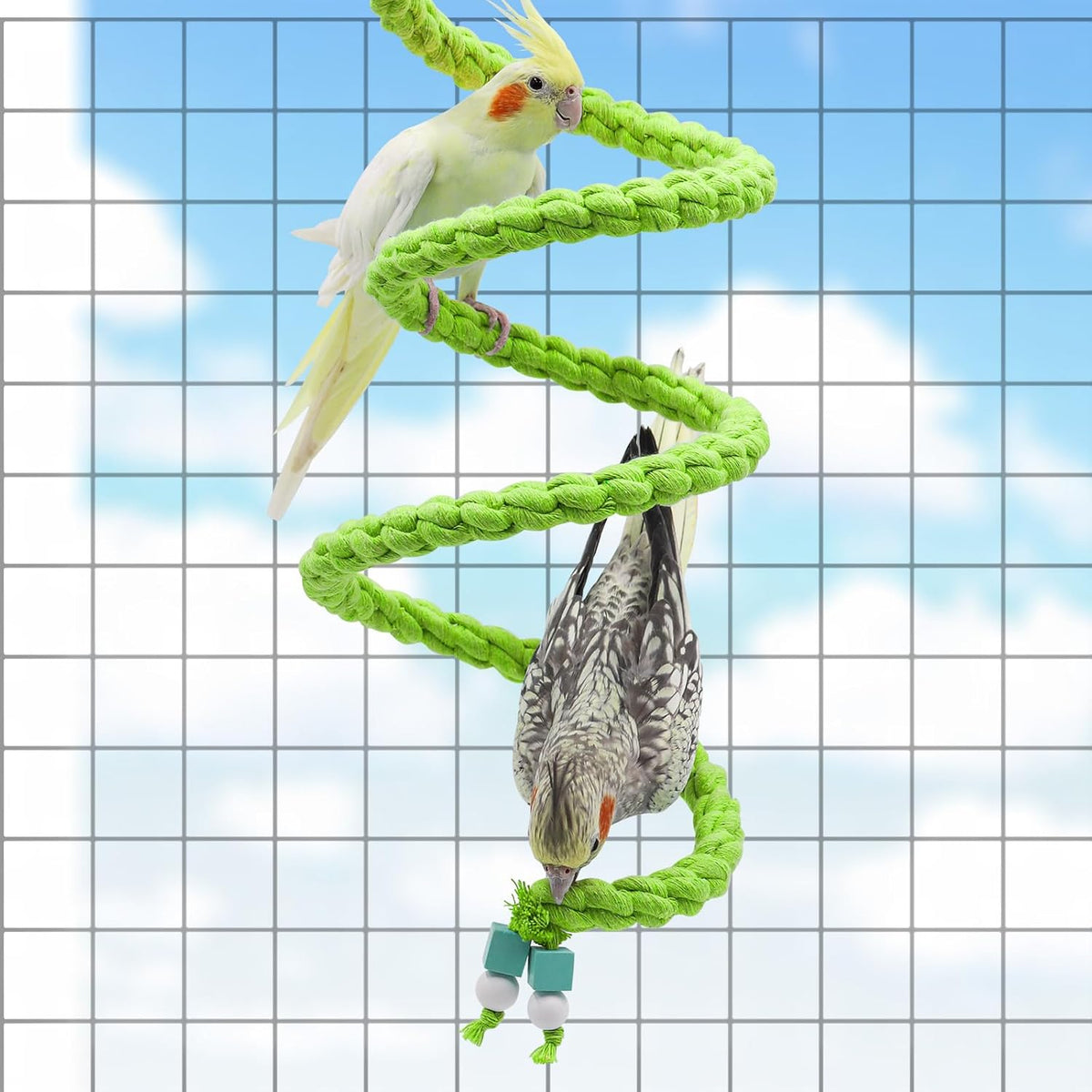 Dnoifne 59 Inches Bird Spiral Rope Perch, Bird Rope Swing Perch, Bird Cage Stand Pole Accessories