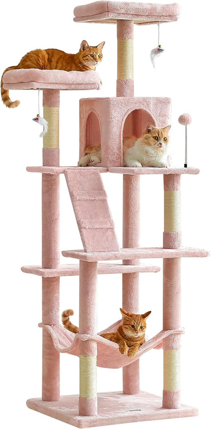 MWPO 70.1-Inch Pink Large Cat Tree, Multi-Level Tall Cat Tower for Indoor Cats, Plush Cat Condo