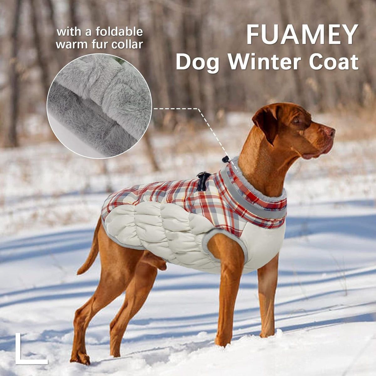 FUAMEY Dog Coat for Large Dogs,Waterproof Dog Winter Jacket with Harness Built in Puppy Cold