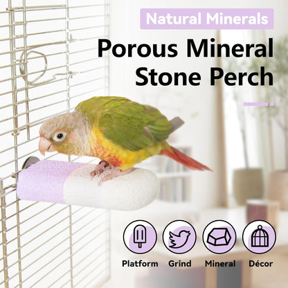 Natural Mineral Bird Perch for Cage Parrot Perch Platform for Beak Grinding Claw Trimming & Chewing