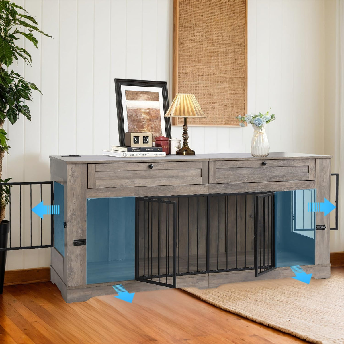 Large Dog Crate Furniture-Decorative Heavy Duty Dog Cage Indoor, Wooden Dog Cage End Table with