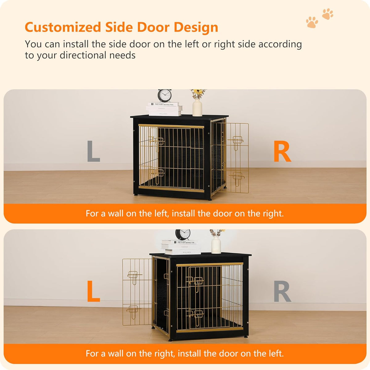 DWANTON Dog Crate Furniture with Cushion, Wooden Kennel Table with Double Doors, Indoor Dog House