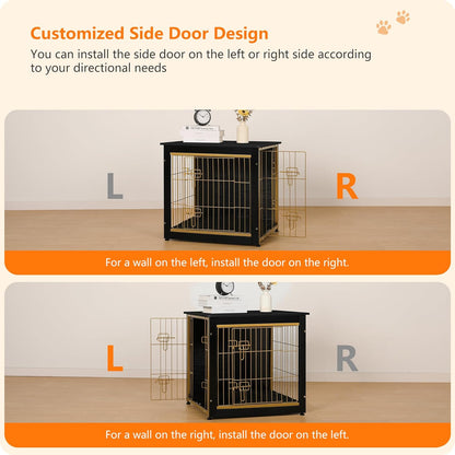 DWANTON Dog Crate Furniture with Cushion, Wooden Kennel Table with Double Doors, Indoor Dog House