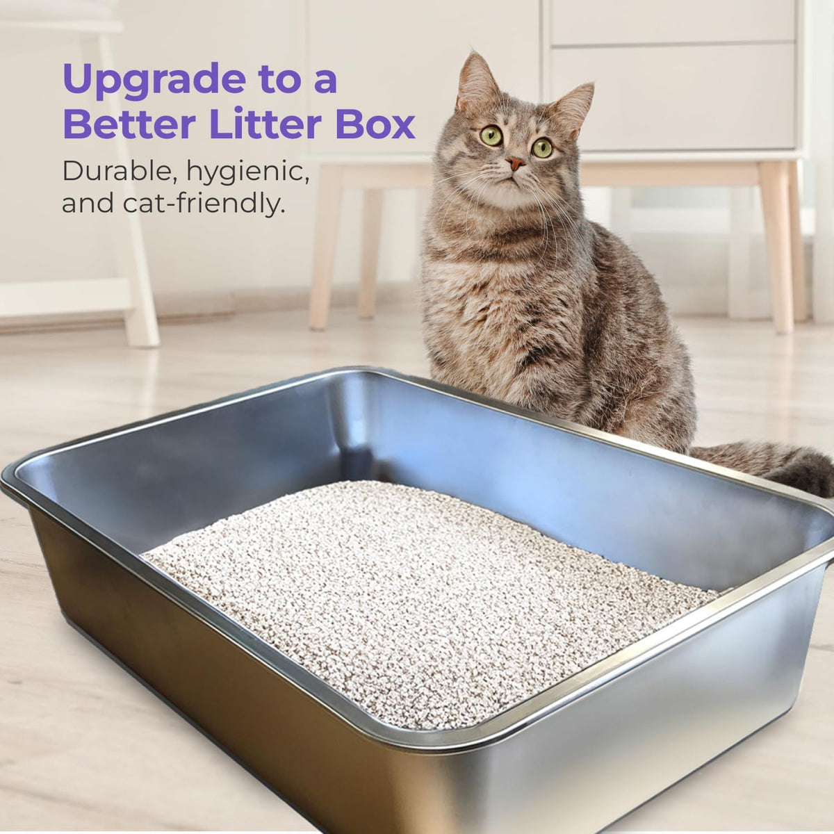 iPrimio Ultimate Stainless Steel XL Cat Litter Box - XL Litter Box for Big Cats - Large Cat Litter