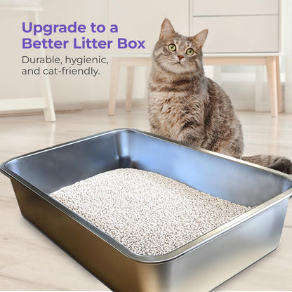 iPrimio Ultimate Stainless Steel XL Cat Litter Box - XL Litter Box for Big Cats - Large Cat Litter