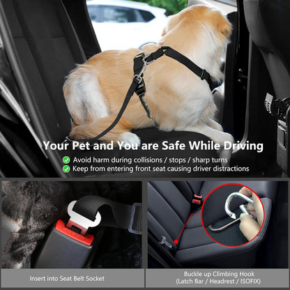 Dog Seat Belt, Safety Vest Dog Car Harness with Adjustable Buckle Dog Seat Belt for Vehicle Nylon