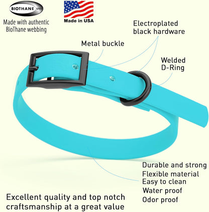 Dogline Biothane Waterproof Dog Collar Strong Coated Nylon Webbing with Black Hardware Odor- Proof