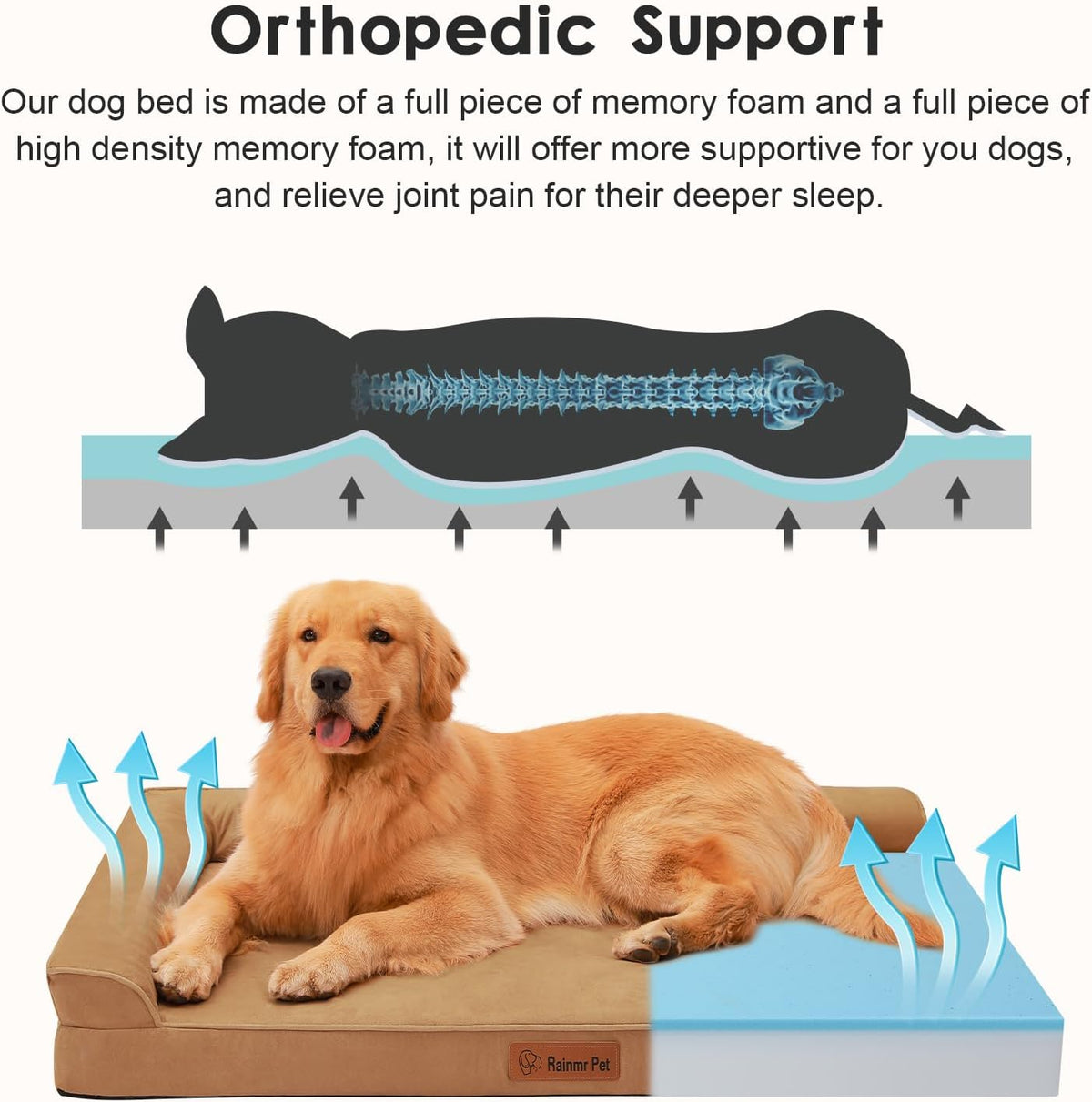 Upgraded Large Dog Bed, 3" Memory Foam with Waterproof Liner, Chew Resistant Microsuede Cover