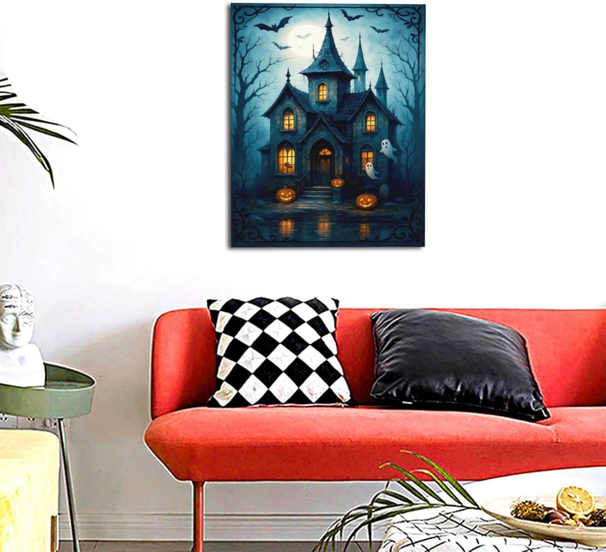 Halloween Gothic Wall Art Castle Pumpkin Ghost Bat Canvas Wall Decor Dark Academia Pictures