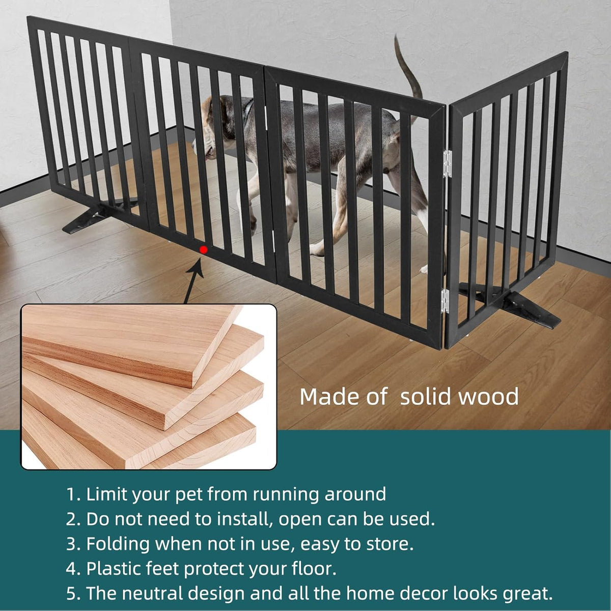 ZJSF Freestanding Indoor Dog Gate for House Foldable Wood Puppy Gate for Doorways Pet Gate for