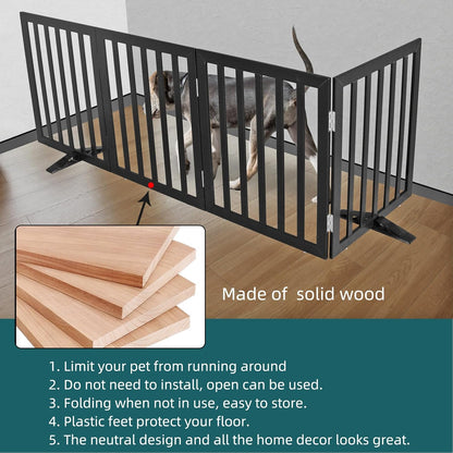 ZJSF Freestanding Indoor Dog Gate for House Foldable Wood Puppy Gate for Doorways Pet Gate for