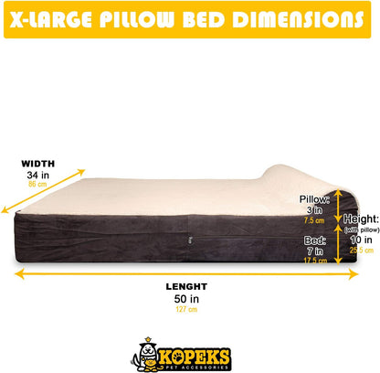 KOPEKS Jumbo Orthopedic Dog Bed - 7-inch Thick Memory Foam Pet Bed with Pillow with Removable Cover