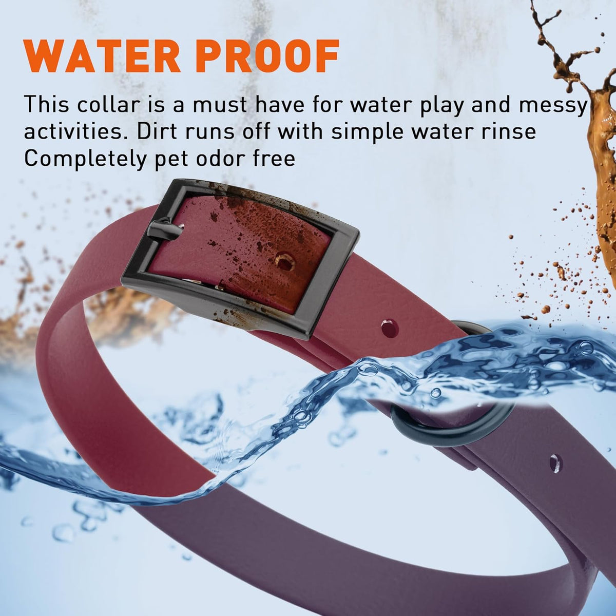 Dogline Biothane Waterproof Dog Collar Strong Coated Nylon Webbing with Black Hardware Odor- Proof