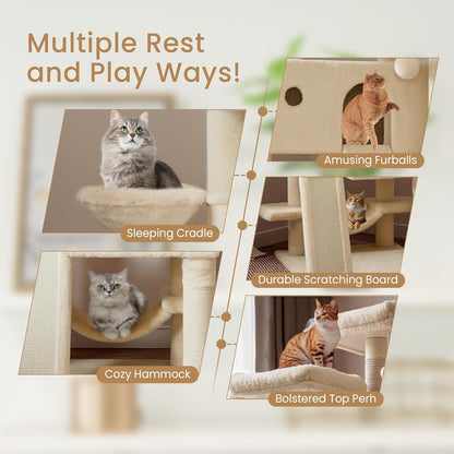 SHA CERLIN 65in Larger Cat Tree Tower Condo for Indoor Kitties/Multi-Level Furniture Activity
