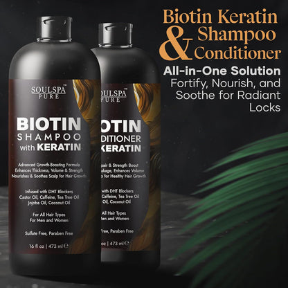 Biotin Shampoo and Conditioner Set with Keratin - Sulfate-Free Advanced Anti-Thinning, Hair Growth