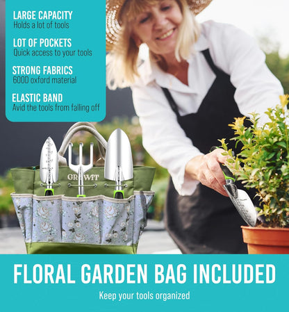 Heavy Duty Garden Tools 22 Pieces Floral Set - Rust Proof, Non-Slip, Durable Gardening Supplies