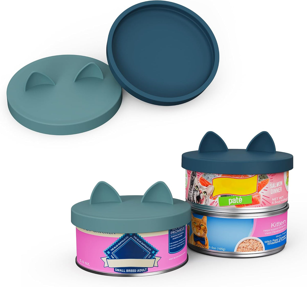 OHMO 2 Pack Pet Food Can Lids, (3.3 in / 85mm) Silicone Pet Food Can Lids Covers for 5.5 oz Cat and