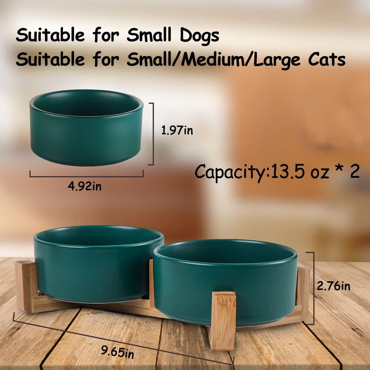 Petygooing Dog Bowls,Green Ceramic Cat Dog Bowl Set with Stand for Food and Water Feeder,Non-Slip