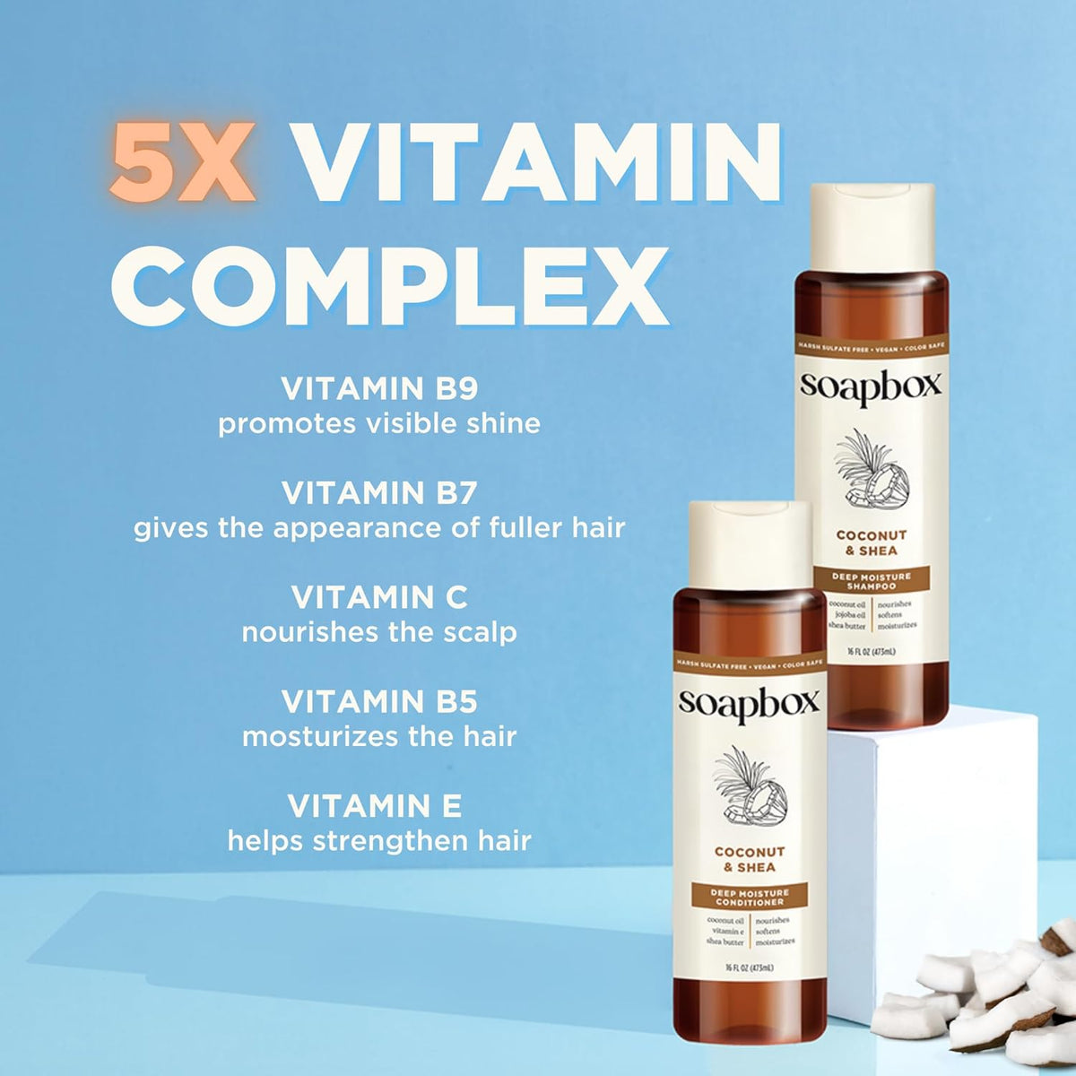 Soapbox Shampoo and Conditioner Set with Coconut Oil, Jojoba Oil, Aloe and Shea Butter to