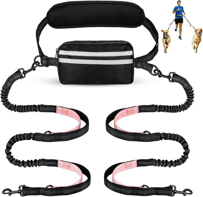 Hands Free Dog Leash, Waist Leash for Dog Walking 2 Dogs, Double Dog Leash for Two Dogs with Padded