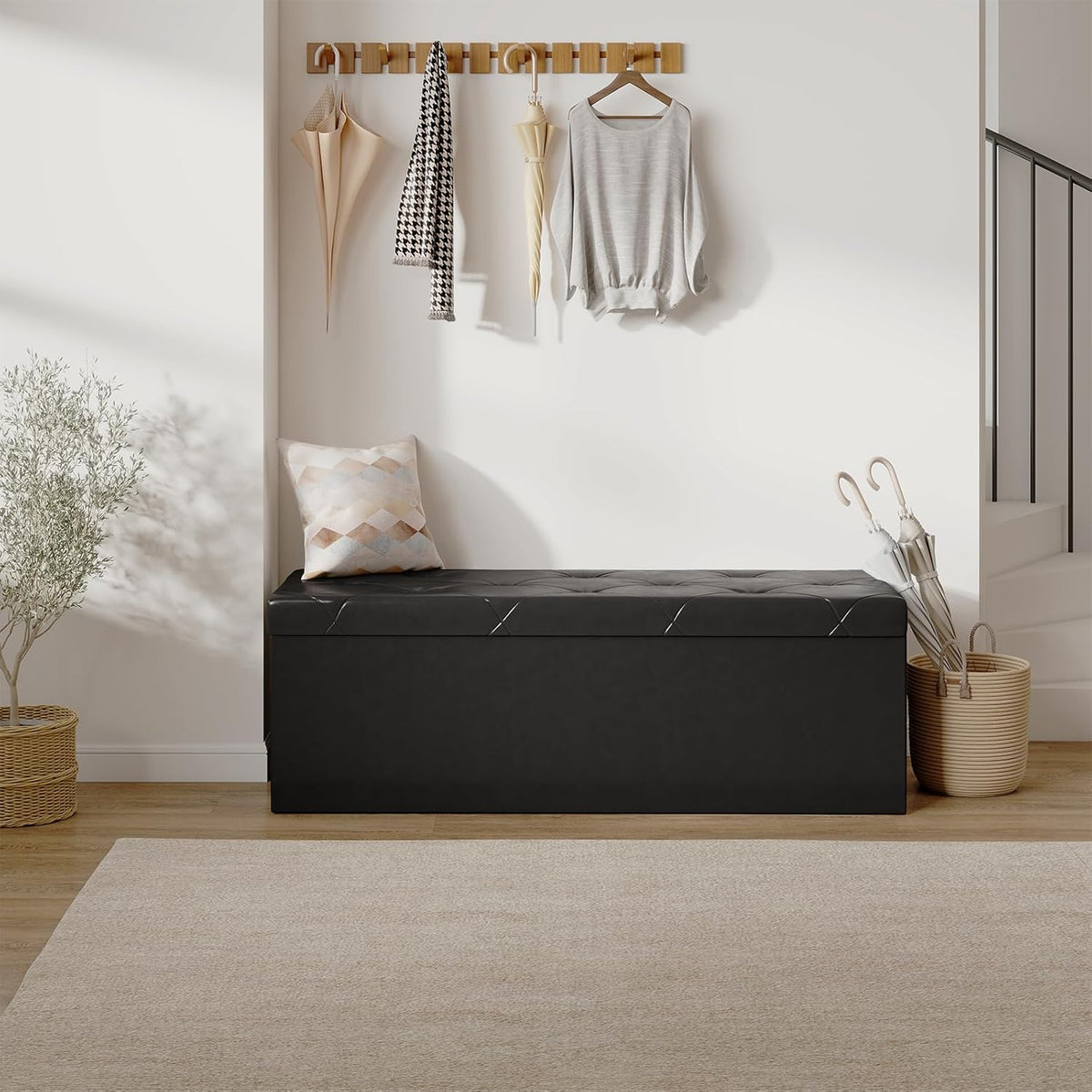 Sweetcrispy 43 Inches Folding Ottoman with Storage Bench, Foot Rest Stool, End of Bed Storage Bench