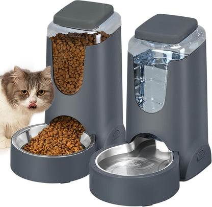 Automatic Cat Feeder and Water Dispenser with Stainless Steel Bowl Dog Gravity Food Feeder and
