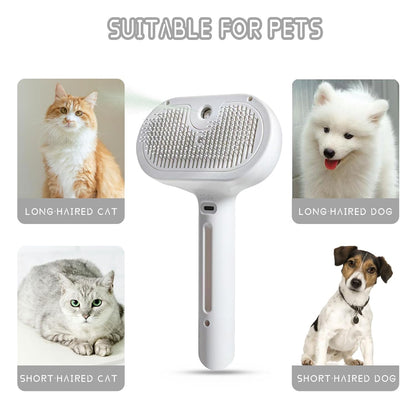 Spray Cat Pet Grooming Brush with Water Sprayer - Hair Removal Comb for Cats and Dogs, White