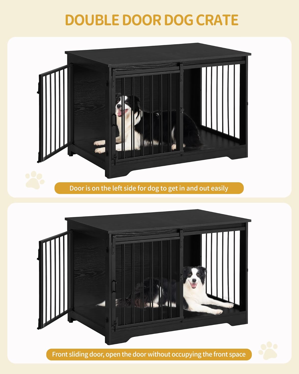 39.3" Dog Crate Furniture with Barn Door, Heavy Duty Dog Kennel Indoor with 2 Doors, Wooden Pet