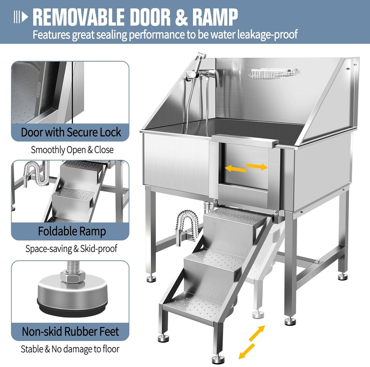 38" Dog Bathing Station, Professional Dog Washing Station Stainless Steel Dog Grooming Tub for