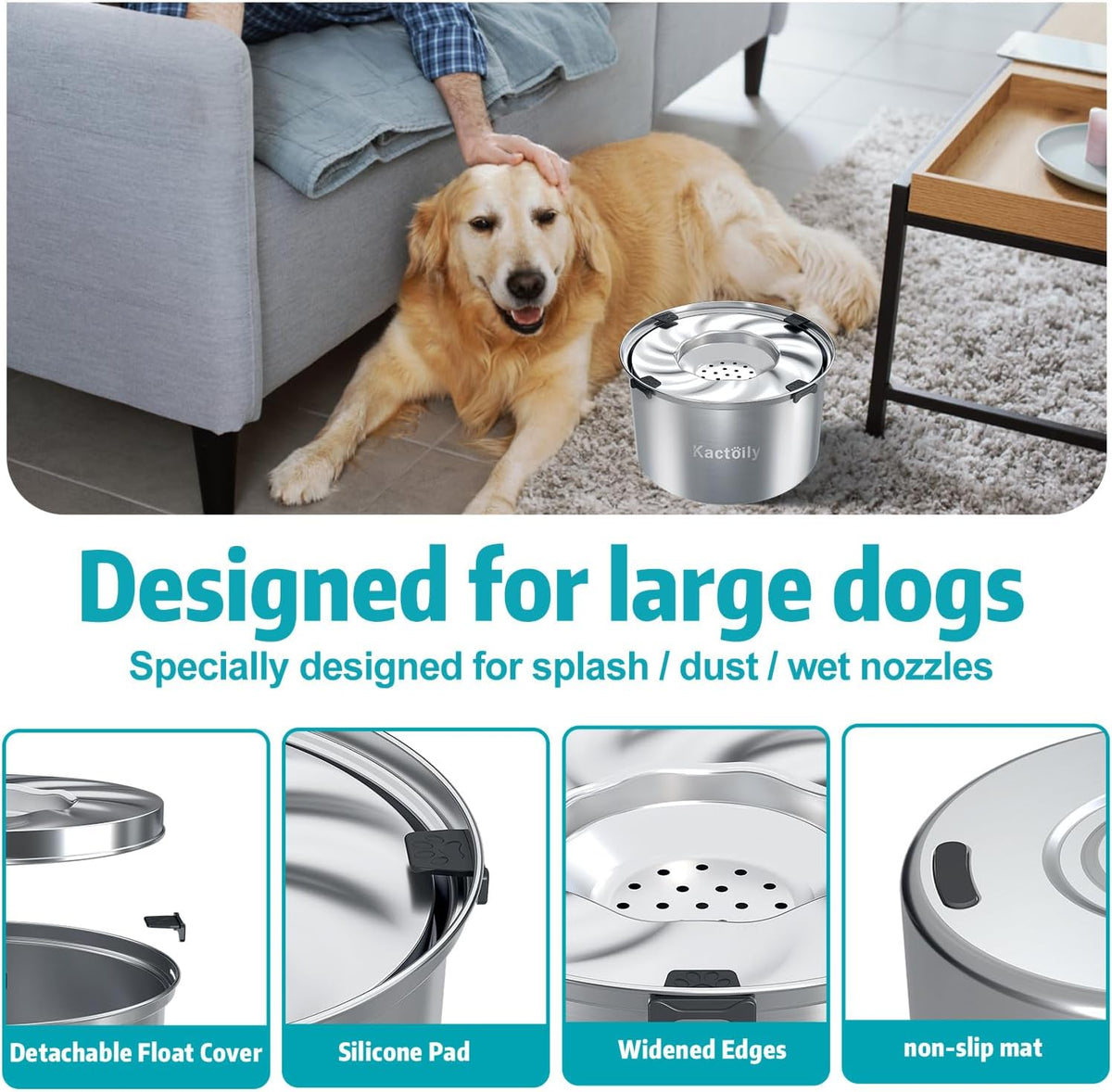 1.5 Gal Dog Water Bowl No Spill, 5.6L Slow Water Bowl for Large Dogs, Slow Drinking Dog Water Bowl