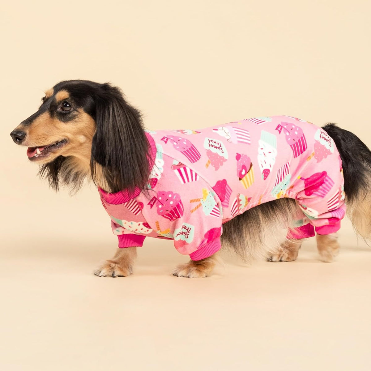 Fitwarm Cupcake Dog Pajamas, Birthday Outfit for Small Dogs Girl, Cozy Pet Onesie with Feet, Pink