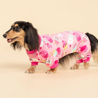 Fitwarm Cupcake Dog Pajamas, Birthday Outfit for Small Dogs Girl, Cozy Pet Onesie with Feet, Pink