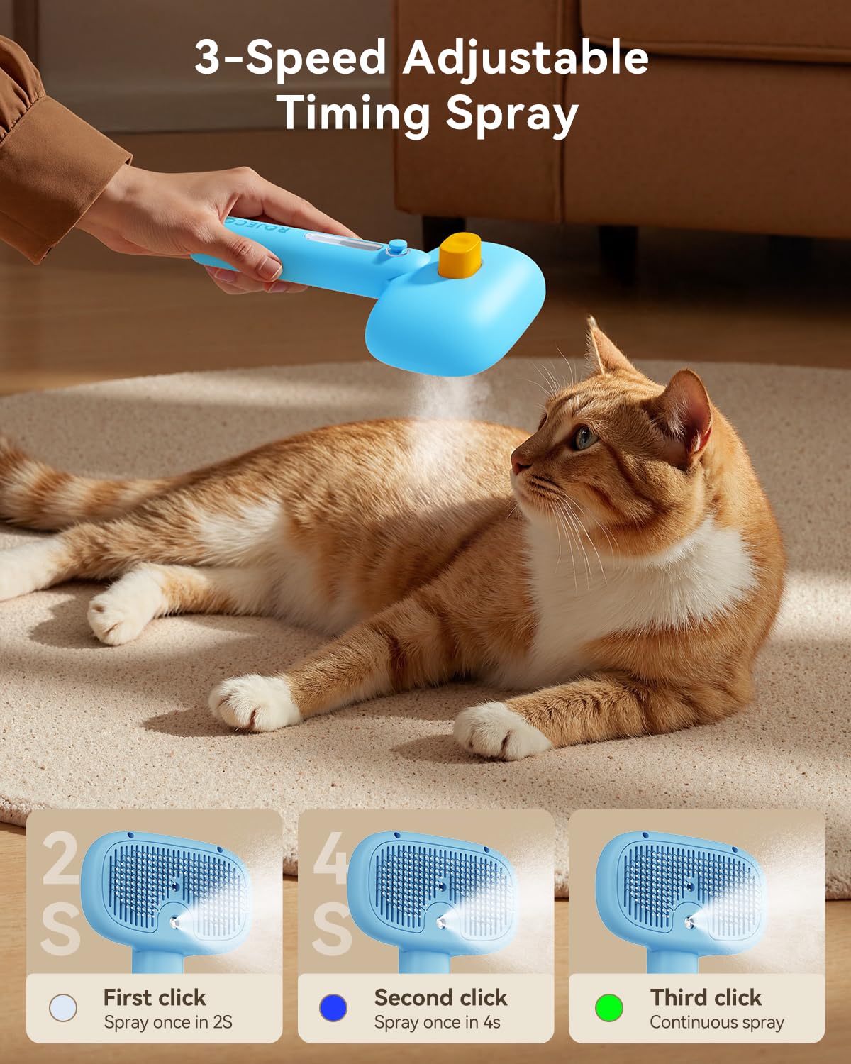 ROJECO 3-in-1 Pet Steam Brush for Cats&Dogs - Detangling Comb with Adjustable Mist, Handheld