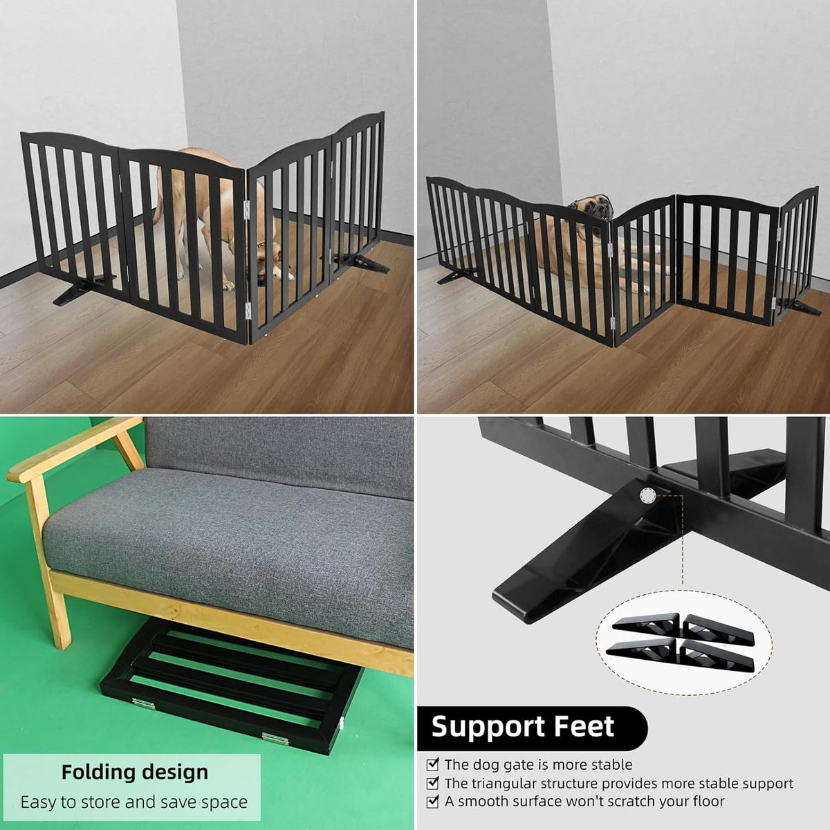 ZJSF Foldable Freestanding Indoor Dog Gate for House Wood Long Pet Gates Dog Fence for Stairs Puppy