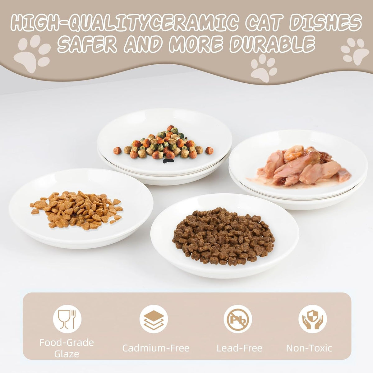 6 Pack Cat Food Bowl, Ceramic Cat Bowls, Anti Whisker Fatigue Cats Bowl Set,5.5 Inches Shallow Wide