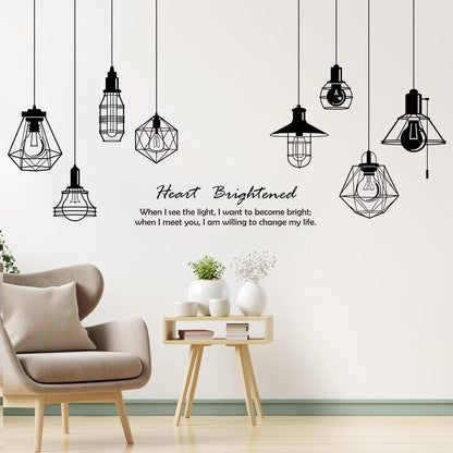 Removable 8pcs Hanging Black Vinyl Chandeliers Wall Sticker Quotes Heart Brightened Wall Decal DIY
