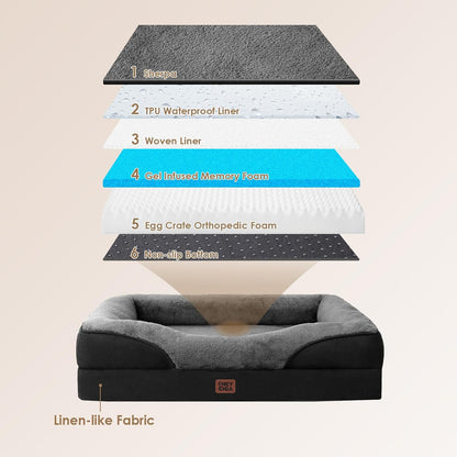 EHEYCIGA Memory Foam XXL Dog Bed for XLarge Sized, Orthopedic Dog Sofa with Sides and Waterproof