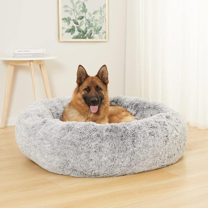 Bedfolks Calming Donut Dog Bed for Extra Large Dogs, 45 Inch Round Plush Bed with Non-Slip Bottom
