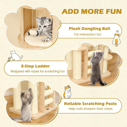 Tangkula 71” Tall Cat Tree, Multi-Layer Wood Cat Tower with Scratching Posts, Perch, Condo, Space