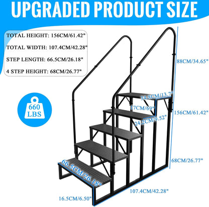 RV Stairs 5 Step Ladder, RV Steps Anti-Slip, Hot Tub Steps with Handrail, 660 lbs RV Ladder for 5th