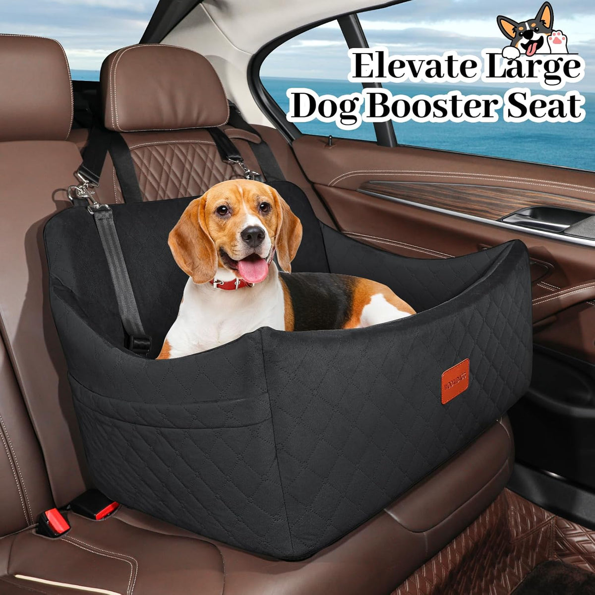 Dog Car Seat for Medium & Large Dogs Up to 55lbs, Memory Foam Cushion, Washable Cover, Safety